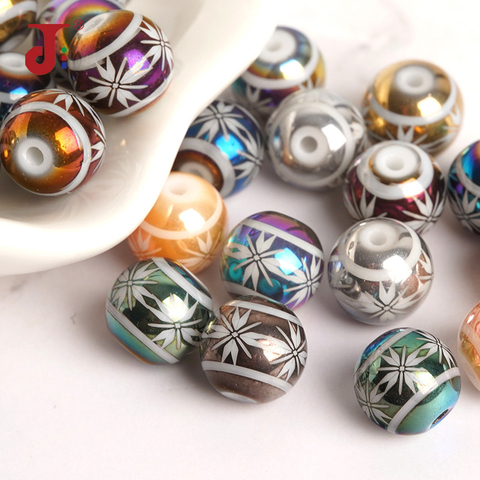 50pcs Round Porcelain Beads With High Quality Cruciate Flower Patterned Beads For DIY Making Bracelet Necklace Jewelry ► Photo 1/6