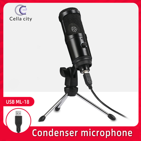 CELLA CITY  Computer USB Condenser Microphone Desktop Tripod Set Anchor For Live K Song Recording Notebook Wired Microphone ► Photo 1/1