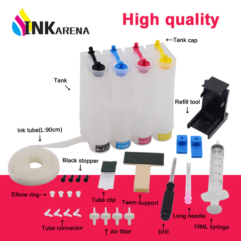 INKARENA CISS Ink Tank Replacement for HP 121 122 123 140 141 300 301 302 304 650 DIY Kits Continuous Ink Supply System 4 Color ► Photo 1/6