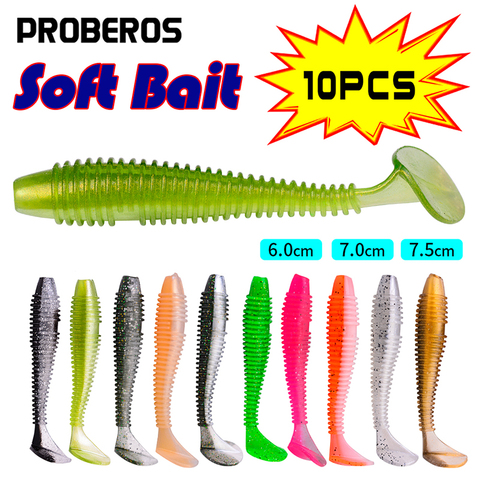 PROBEROS 10Pcs Fishing Soft Lures 60-70-75mm Silicone Shad Baits Swimbait Wobblers Artificial Softbait Lures For Trout Catfish ► Photo 1/6