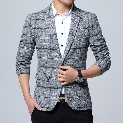 New Mens Blazers Slim Fit Suits for Men Business Formal Blazer Mens Wedding Suit Jackets Male Fashion Plaid Mens Blazer Jacket ► Photo 1/6