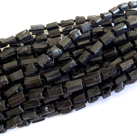 Natural Genuine Raw Mineral Black Tourmaline Hand Cut Nugget Free Form Loose Rough Matte Faceted Beads 6-8mm 15