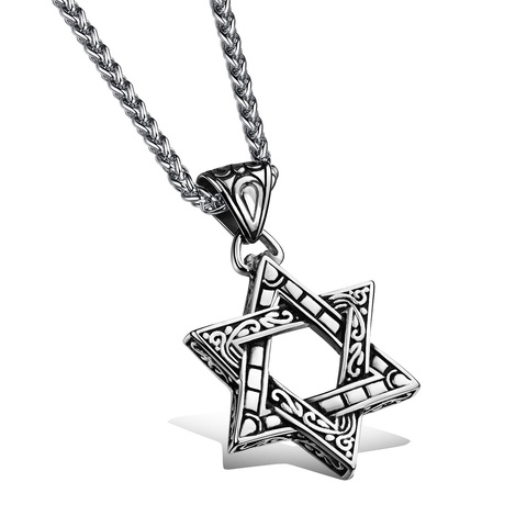 JHSL Men Statement Israel Star of David Pendant Necklace O Shape Twisted Chain Stainless Steel Silver Color Fashion Jewelry ► Photo 1/6