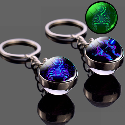 Luminous 12 Constellation Keychain Luminous Crystal Ball Key Ring Aquarius Keychain Sagittarius Keychain Libra Keychain Birthday ► Photo 1/6