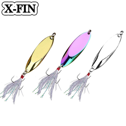 X-Fin 2.5-20g Metal Spoon Lure Sharp Treble Hook Feather Hard Baits Sequins Artificial Bait Freshwater Spinner Fishing Tackle ► Photo 1/6