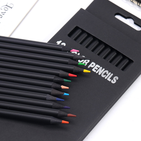 12 Color Black Wooden Pencils Painting Pen Color Lead Pencil Writing Painting Office Stationery Pencils Gifts For Students New ► Photo 1/6