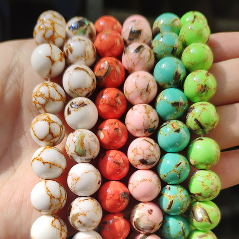 Multicolor Shell Howlite Spun Gold Round Beads Loose Spacer Beads for Jewelry Making DIY Handmade Bracelet 15inch ► Photo 1/6