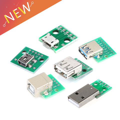 5pcs Micro Mini USB USB A Male USB 2.0 3.0 A Female USB B Connector Interface to 2.54mm DIP PCB Converter Adapter Breakout Board ► Photo 1/6