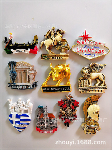 Charging Bull Venice Las Vegas Greece Black Forest Munich Spartan Helmet Venetian Lion Spartan Warrior Fridge Magnet Souvenir ► Photo 1/6