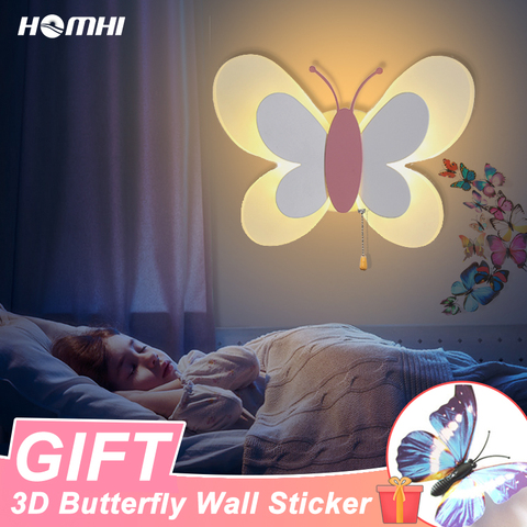 Butterfly Wall Sconce Night Lights for Kids Deco Maison Lampki Led Dekoracje Bedroom Sconces Wall Lighting for Girls Pink Fairy ► Photo 1/6
