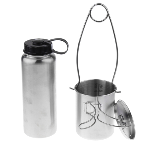 Stainless Steel Leak Proof 1L Water Bottle + 750ml Foldable Cup + Mouth Spreader Hanger + Storage Bag ► Photo 1/6