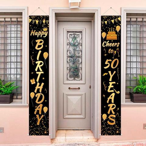 Black Gold Birthday Banner Happy 30th 40th 50th Birthday Party Decor ...