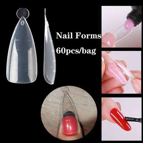 Clear Dual Forms Quick Building Nail Mold Tip DIY Poly Nail Art UV Builder Gel Extension 60pcs Stilettos Full Cover Nail Forms ► Photo 1/6