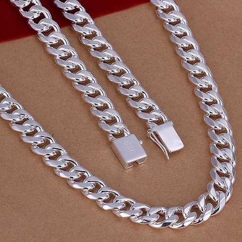 Men's Silver Color 10MM Square Button Sideways Necklace Silver Jewelry Wholesale ► Photo 1/5