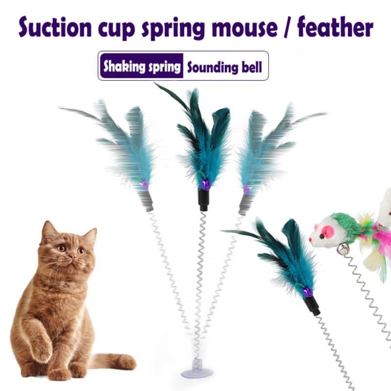 1Pc Pet Feather False Mouse Bottom Sucker Cat Kitten Playing Scratch Toy 