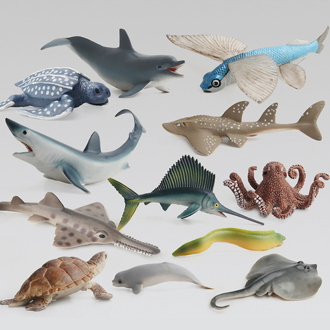 Simulation Ocean Animal Model Sets Figures Shark Whale Turtle Dolphin Flying fish Sailfish Swordfish Eel Action Figurines Toys ► Photo 1/6