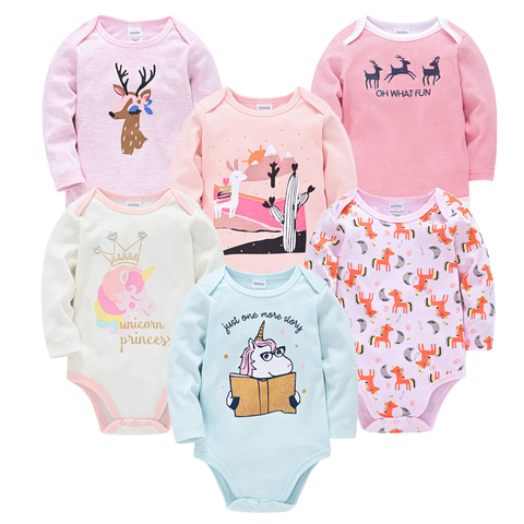2022 Baby Girls Clothes 6 pcs/lot Flower Printed Cotton Long Sleeve Girl Bodysuit 0-24 Months Newborn Boys Clothing Toddler ► Photo 1/6