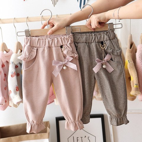 2022 Autumn Baby Girls Kids Pants Dot Polka Bow Ruffles Casual Trousers Infants Children Clothes Wear Princess Long Pant S9692 ► Photo 1/6