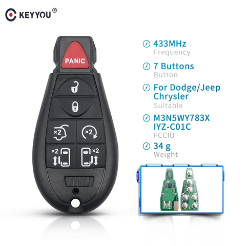 KEYYOU Car Key M3N5WY783X IYZ-C01C 433Mhz Fob 7 6+1 Buttons For Dodge Caravan Chrysler Town Country Jeep Remote Key Uncut Blade ► Photo 1/6