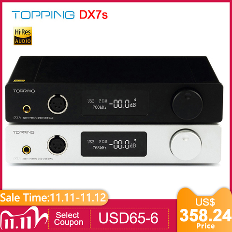 TOPPING DX7s 2*ES9038Q2M 32Bit/768K DSD512 Full balanced DAC & Headphone amplifier  XMOS(XU208)+OPA1612 USB/OPT/AES/COAX input ► Photo 1/6