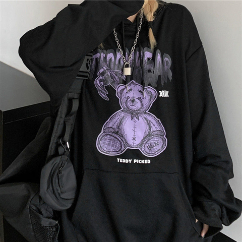 Women Hoodie harajuku Couple outfit Bear print Anime hoodies women goth Hoody kawaii Streetwear Tops  Hooded Long-sleeved Female ► Photo 1/6