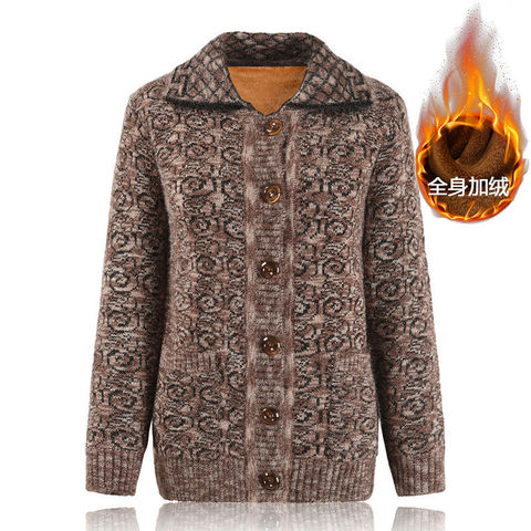 Middle-aged and Elderly Women's Sweaters Cardigan Fashion Knitted Sweater Single-breasted Autumn Winter Plush Thick Warm Jacket ► Photo 1/6
