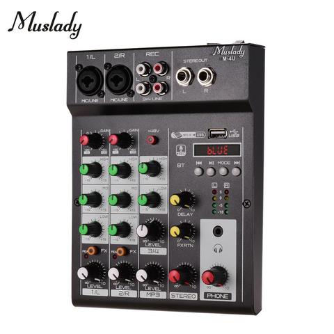 Muslady M-4U Portable 4-Channel BT Mixing Console Digital Audio Mixer Built-in Reverb Effects +48V Phantom Power 3-band EQ ► Photo 1/6