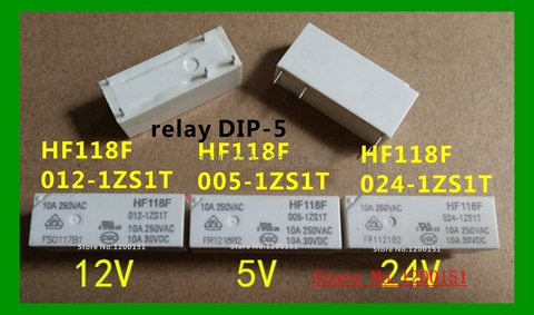 5pcs/lot HF118F-005-1ZS1T 5VDC HF118F-012-1ZS1T 12VDC HF118F-024-1ZS1T 24VDC relay DIP-5 ► Photo 1/1
