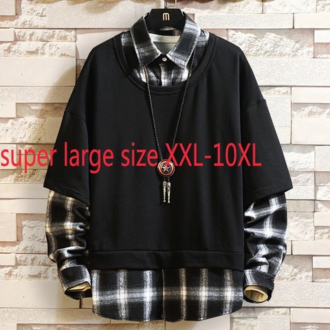 New Arrival Fashion Extra Large 10xl Bust 165cm Mens Fake Two Piece Casual Turn-down Collar Hoodies Plus Size 2XL3XL-9XL 10XL ► Photo 1/4