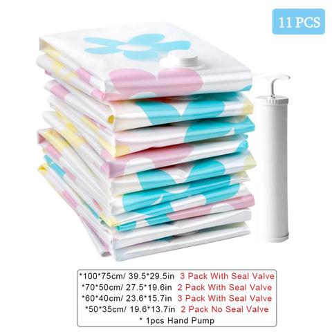 11PCS Vacuum Bag Storage Bag Home Organizer Foldable Clothes Organizer Seal Compressed Travel Saving Bag Package With Hand Pump ► Photo 1/6