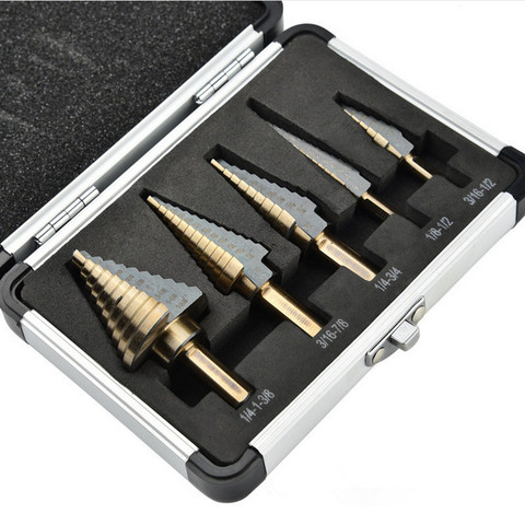 JUSTINLAU 5pc Large Cobalt Step Drill Bit with Case HSS Step Titanium Core Drill Multiple Hole Cutter Drill Bit Set Tool ► Photo 1/6