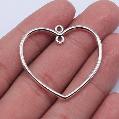 WYSIWYG 10pcs 32x35mm Antique Silver Color Hollow Heart Connector Charms Pendant For Jewelry Making DIY Jewelry Findings ► Photo 1/2