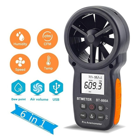 BTMETER 866A Digital Anemometer CFM Meter Air Flow Meter Measure Wind Temperature/Speed Wind chill CFM with USB ► Photo 1/6