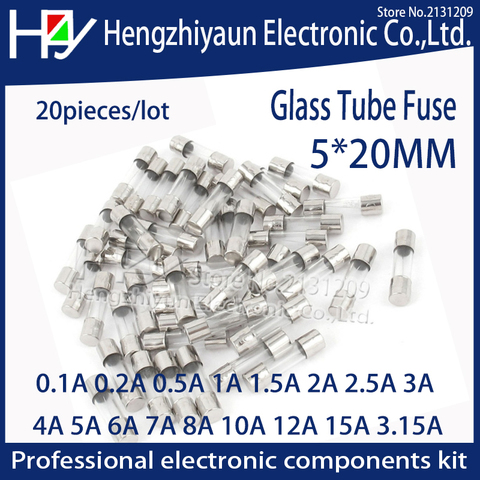 Hzy 20pcs/lot Glass Tube Fuse 5x20mm 0.1A 0.2A 0.5A 1A  2A 2.5A 3A 3.15A 4A 5A 6A 7A 8A 10A 12A 15A /250V Fast Quick Blow Fuses ► Photo 1/1