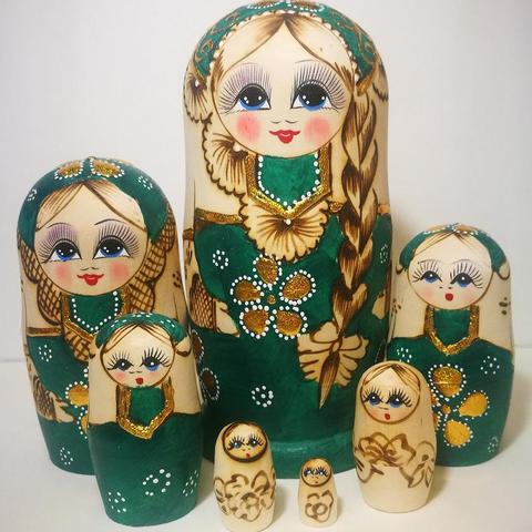 7Pcs/Set Braided Hair Girl Wooden Russian Nesting Dolls Matryoshka Toy Kids Boys Girls Christmas New Year Gift Handmade Crafts ► Photo 1/5