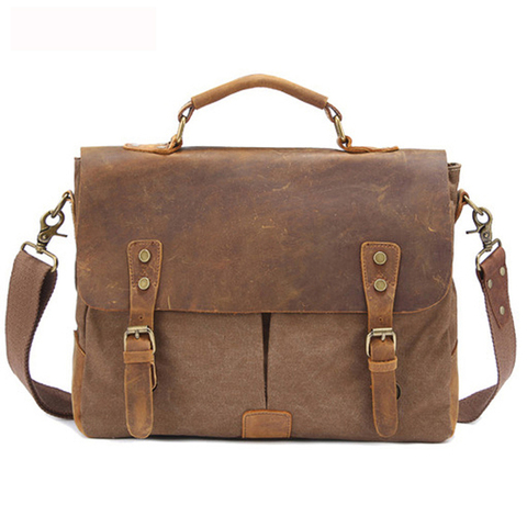 Vintage Crossbody Bag Military Canvas + Leather shoulder bags Men messenger bag men leather Handbag tote Briefcase Leisure bag ► Photo 1/6