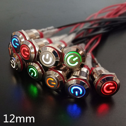 1PC 12MM avec LED 3V 5V 12V 24V 220V métal bouton interrupteur