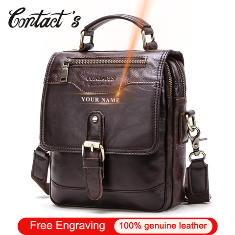 Contact's Free Engraving  Male Casual Shoulder Messenger Bag Cowhide Leather Men Crossbody Bags 7.9