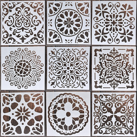 Mandala 1pc 15 * 15 mold DIY home decoration drawing template laser cutting wall template painting tile tiles stencil ► Photo 1/6