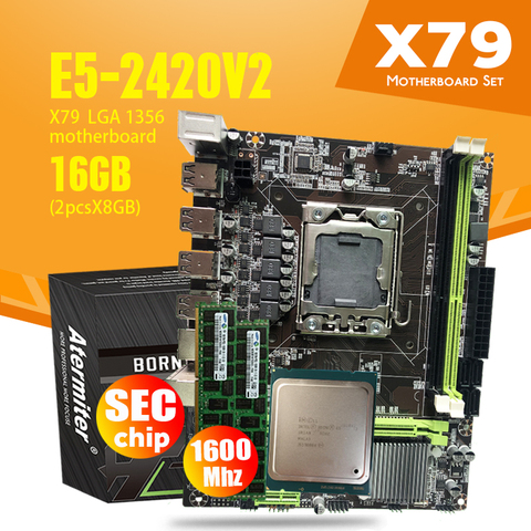 Atermiter X9A X79 motherboard mainboard combos Xeon LGA 1356 E5 2420 V2 cpu 2x 8GB = 16GB 1600MHz DDR3 ECC memory RAM PC3 USB ► Photo 1/4