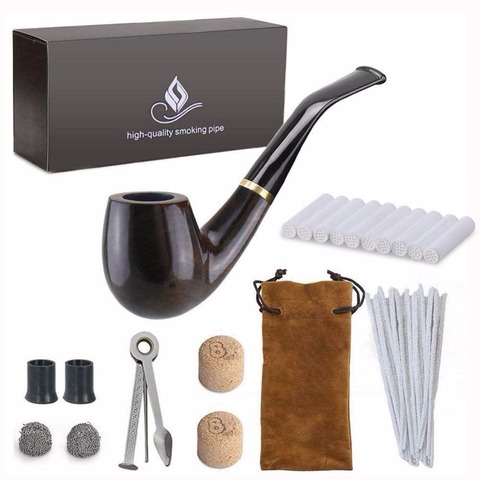 New 1 set Smoking Pipe, Ebony Tobacco Pipe with Pipe Accessories (wooden) ► Photo 1/6