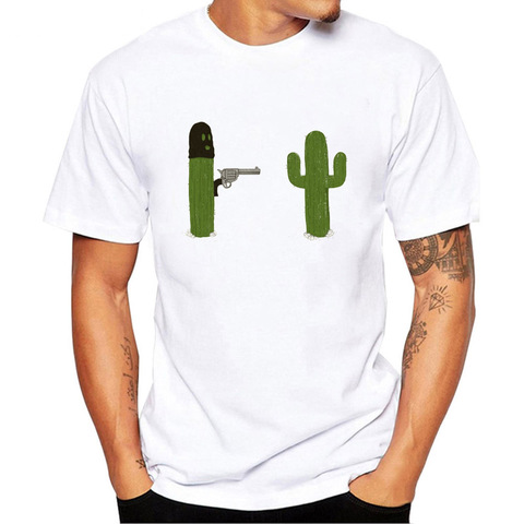 Cactus with Gun Men Collar T Shirt Basic Casual T-shirt Men Short Sleeve Tshirt Men Funny Tumblr Graphic Elastic Tee Shirt ► Photo 1/6