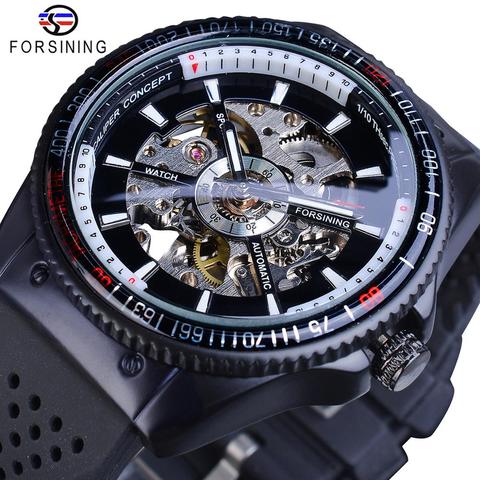 Forsining 2016 Rotating Bezel Sport Design Silicone Band Men Watches Top Brand Luxury Automatic Black Fashion Casual Watch Clock ► Photo 1/6