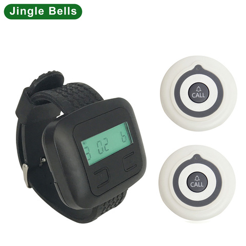 JINGLE BELLS 433MHz Wireless Calling System with Long Distance 2 Call Bells+1 Watch Pager Receiver Restaurant Hospital Paging ► Photo 1/6