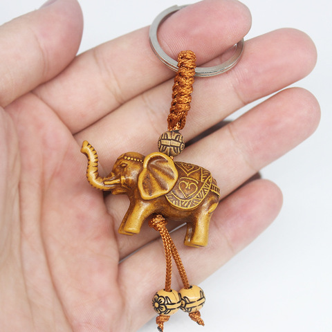 Women Men Lucky Wooden Elephant Carving Pendant Keychain Religion Chain Key Ring Keyring Jewelry Wholesale Cute Keychain ► Photo 1/6