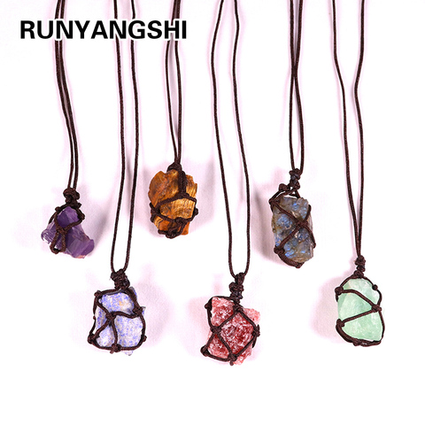 Natural Crystal Quartz Raw Net pocket pendant Crystal Necklace Healing Stone Reiki Hangings Craft With Weave Rope ► Photo 1/6