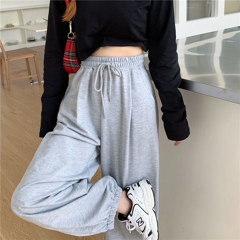 HOUZHOU Gray Sweatpants for Women 2022 Autumn New Baggy Pants