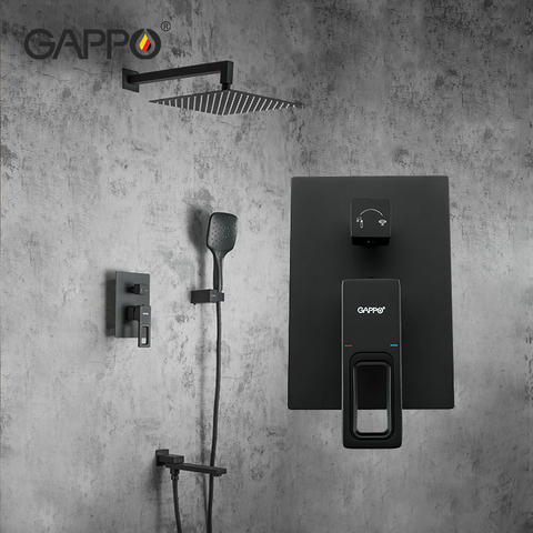 GAPPO Shower System Bathroom Black Rainfall Shower Mixer Wall Mounted Shower Concealed Shower Tap With Hand Sprayer ► Photo 1/6