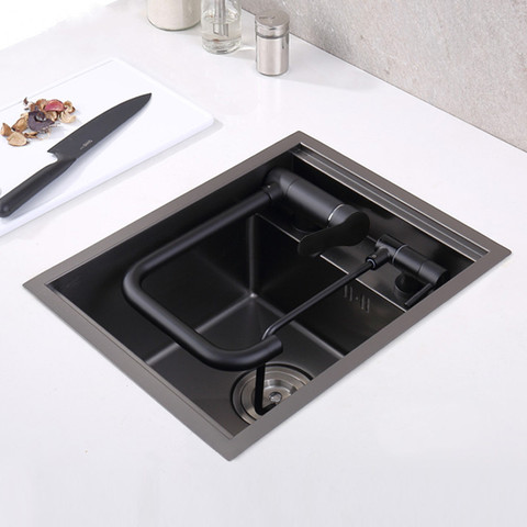 Black Nanometer  304 Stainless Steel Handmade kitchen Bar Counter Sink Cover hidden Single Kitchen Small Size Kitchen Sink ► Photo 1/6