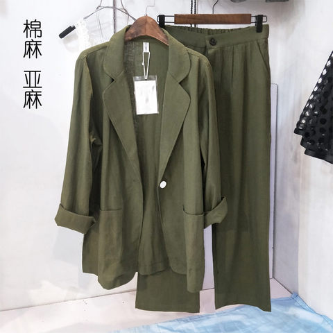 Summer Thin Style Chic Women Blazer & Pants Large Size Cotton and Linen Female Casual Nine-point Pants Wide-leg Linen Suit K376 ► Photo 1/6